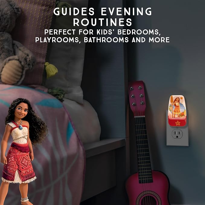 Disney Moana Plug in Night Light for Kids, LED Nightlight Plug into Wall | Dusk to Dawn Sensor, Birthday Gift for Girl Toddler Baby, Kids Room Bedroom Bathroom Nursery Essentials, UL Listed, 85993
