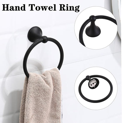 4 Piece Antique Bathroom Hardware Accessories Set Matte Black,24 Inch Towel Bar Set,Towel Rack Set,Bathroom Towel Holder Set
