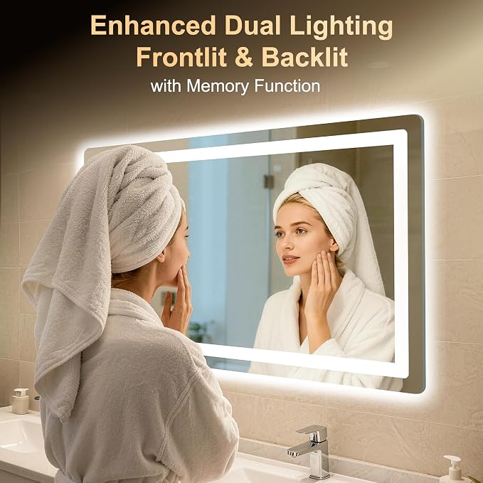 LED Bathroom Mirror, 40"x24" Bathroom Vanity Mirror with Lights | Smart Anti-Fog, Dimmable, 3 Color Modes, Backlit+Front Lit, Memory Function, HD Tempered Glass,Horizontal/Vertical,ETL Listed
