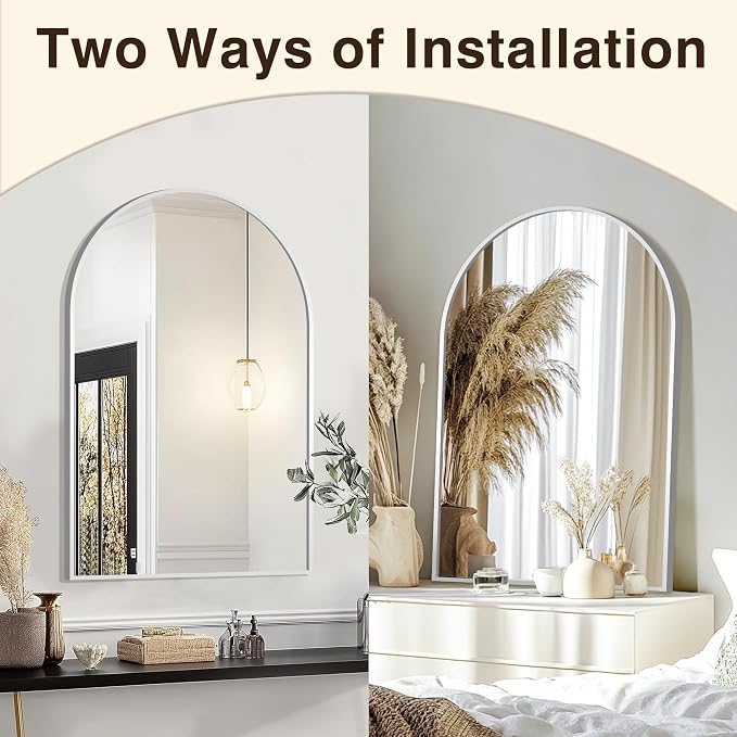 FICTOR 2 Pack 24" x 36" Arched Bathroom Vanity Mirror for Over Sink, Silver | Anti-Rust Metal Framed, HD Tempered Shatter-Proof Glass, Modern Wall Mirror for Entryway, Living Room, Bedroom