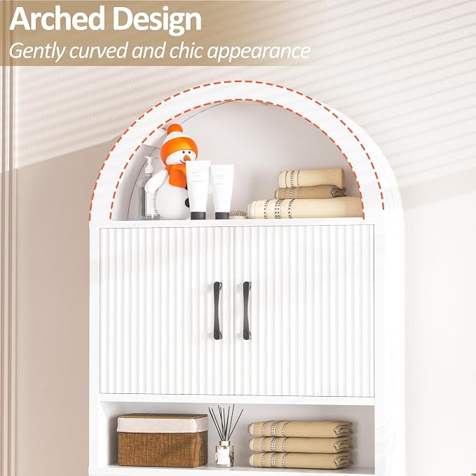 Spurgehom Arch Over The Toilet Storage Cabinet,Bathroom Organizer, White | Freestanding Bathroom Shelf Equipped with Anti-Tipping Device, Space-Saving Toiletries Storage Cabinet