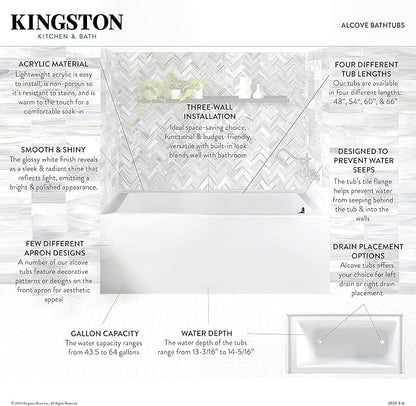 Kingston Brass VTAP543022R Aqua Eden Alcove Tub, White