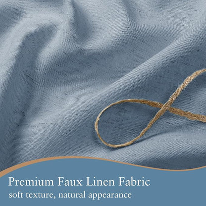 Linen Scallop Shower Curtain with 12 Hooks, Waterproof, 72x72, Fog Blue | Waterproof Heavy Duty Thick Fabric with Black Border, Minimalist Neutral Boho Farmhouse Bathroom Décor