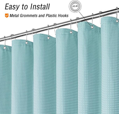 Long Teal Fabric Shower Curtain, 72 x 78 | Tall Cloth-Textured Shower Curtain for Bathroom, Water Repellent, Machine Washable