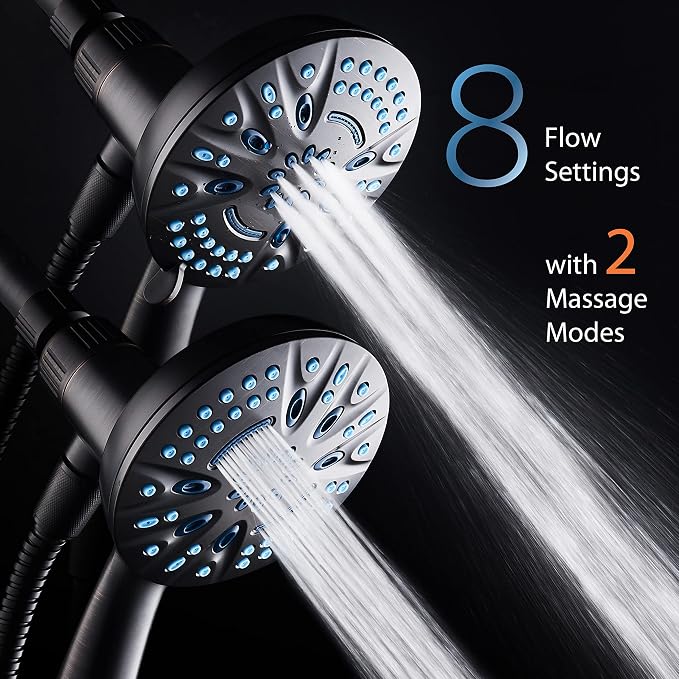 AquaCare Magneton 8-Mode High Pressure Handheld Shower Head with 2 Brackets | Space-age Magnetic Guidance Docking, Giant 5-inch Face with Hygienic Jets, Extra-long 6 ft. Stainless Steel Hose / Bronze