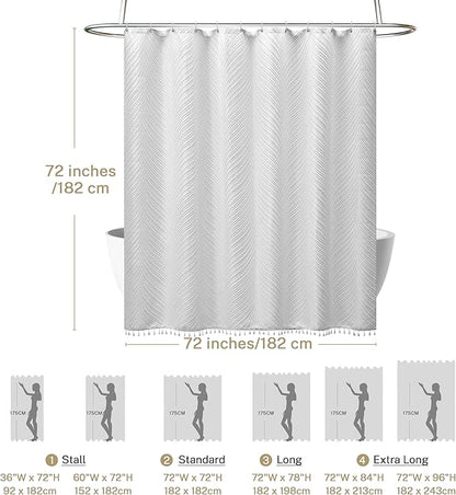 White Boho Shower Curtain Fabric - 72"x72" White Cloth Shower Curtain with 12 C-Hooks, Elegant Cute Textured Bathroom Shower Curtains Boho Chic