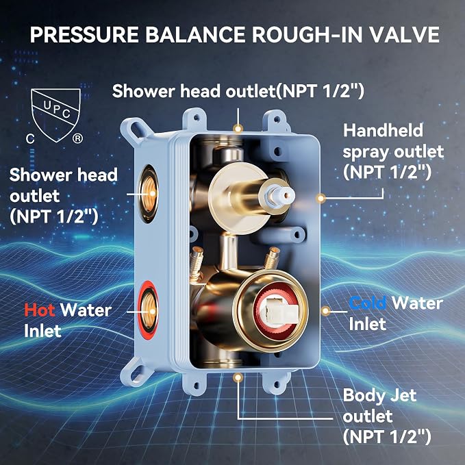 Shower System with Body Jets, Bostingner 4 Way Shower Faucet with 2 in1 Handheld,Ceiling Mount 10 Inch Shower Head and 6 Inch Shower Head,4Pcs Body Jets With Dual Head Shower Set Brushed Gold