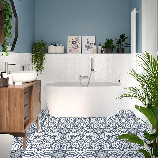 MORCART 20 Pack Peel and Stick Floor Tile, Vinyl Flooring, Waterproof DIY Flooring for Bathroom, Kitchen, Fireplace, Stairs, Bedrooms, Wall, Pantry Room Blue 7.87"x 7.87"