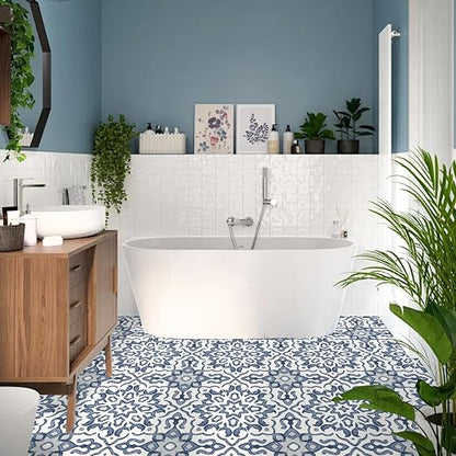 MORCART 20 Pack Peel and Stick Floor Tile, Vinyl Flooring, Waterproof DIY Flooring for Bathroom, Kitchen, Fireplace, Stairs, Bedrooms, Wall, Pantry Room Blue 7.87"x 7.87"