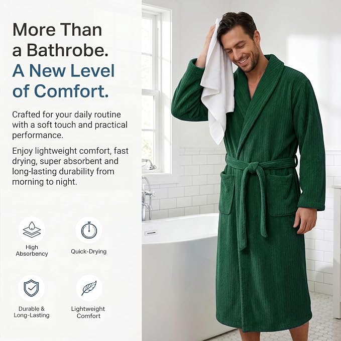 PJGGZ Men's Shawl Collar Bathrobe, Soft Long Towel Robe for Men - Super Absorbent Quick Dry yet Warm