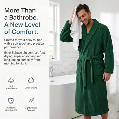 PJGGZ Men's Shawl Collar Bathrobe, Soft Long Towel Robe for Men - Super Absorbent Quick Dry yet Warm