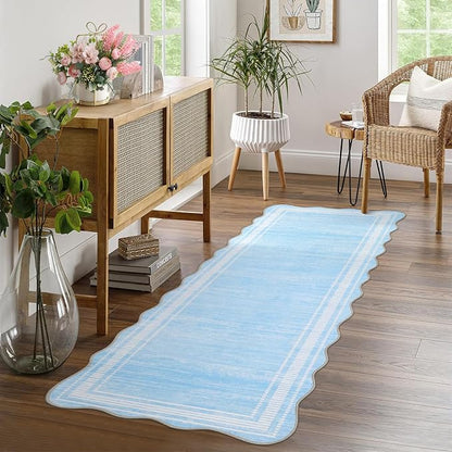 Garvee Light Blue Washable 2x6 Runner Rugs for Hallways | 2x6 Kitchen Area Rug with Non Slip Backing, Modern Abstract Neutral Solid Rugs Soft Carpet for Indoor Backdoor Bedroom