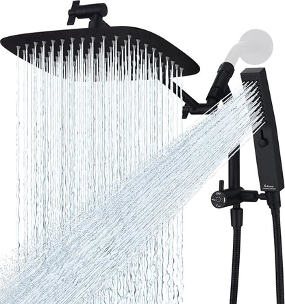 G-Promise 10 Inch All Metal Rain Shower Head with Handheld (Matte Black) | Suits Every Height, Pause Mode Diverter, Massage Mode Handheld, Full Body Coverage, Easy to Install, Modern Bath Upgrade