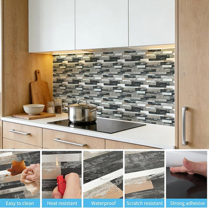 Art3d Faux Stone Peel & Stick Backsplash Tile, 10 pcs, Distressed Wood | PVC, Multi-Style Decor Sheets, Waterproof, Traceless Peel, No Wall Damage, Ideal for Kitchen
