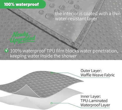 No Hook Waffle Shower Curtain, No Liner Needed Separate, 71x80 Inch, Grey | 100% waterproof TPU-laminated backing, magnetic weighted hem, machine washable, shower curtain set for bathroom or hotel use