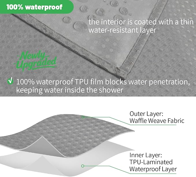 No Hook Waffle Shower Curtain, No Liner Needed, 71x86 Inch, Charcoal Grey | 100% waterproof TPU-laminated backing, magnetic weighted hem, machine washable, shower curtain set for bathroom or hotel use
