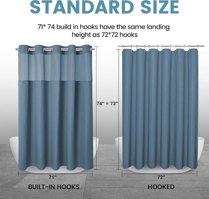EUTXL Heavyweight Moonlight Blue No Hook Shower Curtain with Snap in Liner,256GSM Waffle Weave Shower Curtains for Bathroom,71W x 74H
