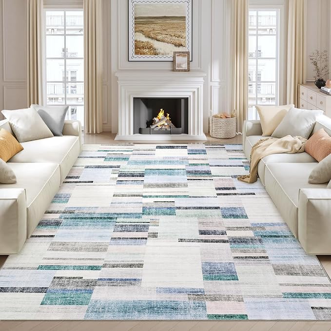 Large Area Rug 10x13 Rugs for Living Room Washable Rug Modern Non Slip Throw Rugs Bedroom Rug Soft Non Shedding Low Pile Stain Resistant Carpet for Dining Room Nursery Classroom 10'x13'