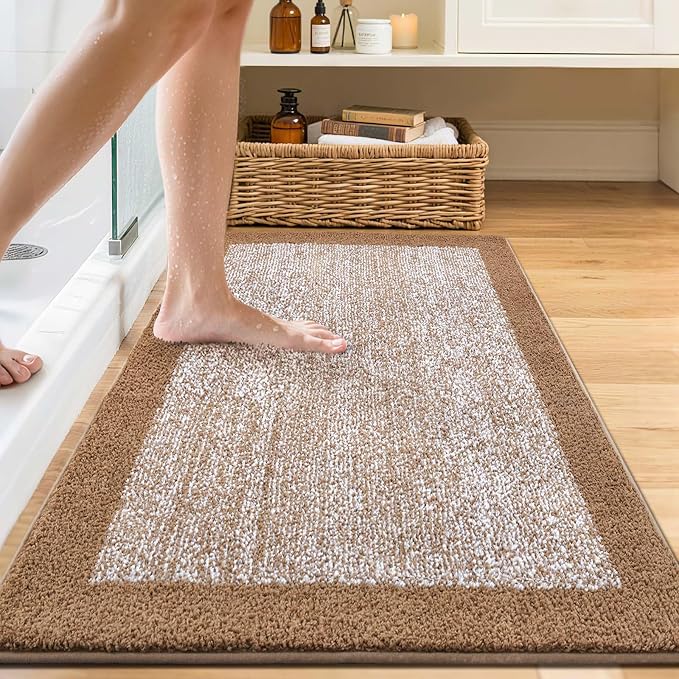 48x24 Long Bathroom Rugs Washable Non Slip, Coffee Bath Mat for Bathroom Floor Tub, Soft Absorbent Quick Dry Mats for Shower, Bathtub,Home Decor