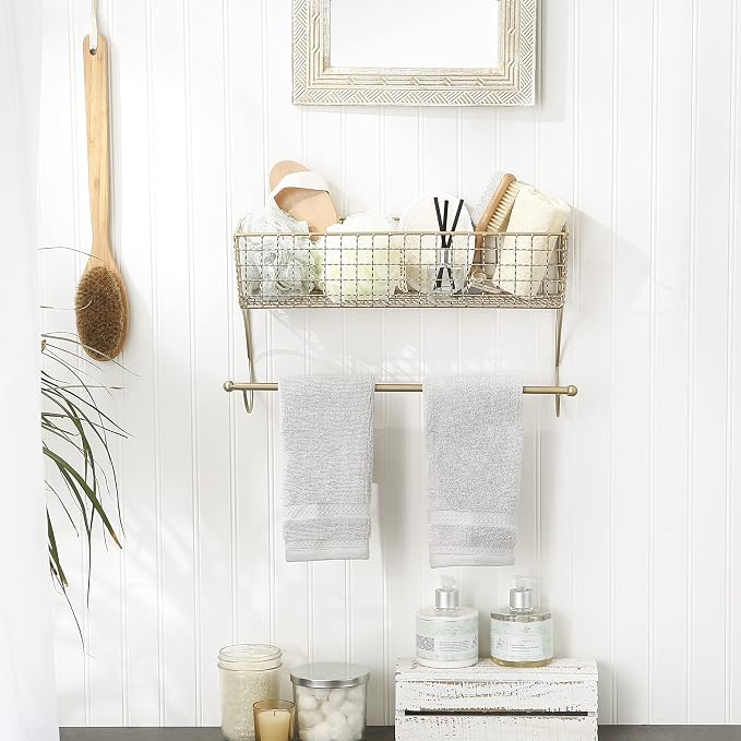 DII Rustic Bathroom Décor, Metal Storage, Large Towel Bar, Gold