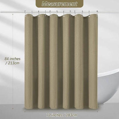84 inch Long Shower Curtain Waffle Textured Fabric Shower Curtains, 256GSM Heavy Duty Weighted Shower Curtains, Hotel Quality Luxury Polyester Bathroom Curtain with 12 Hooks, 72Wx84H