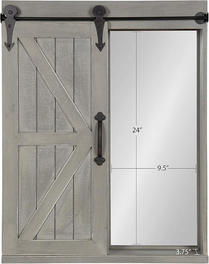 Kate and Laurel Cates Decorative Wood Wall Storage Cabinet with Rectangle Mirror and Sliding Barn Door, 22 x 28, Rustic Gray, Farmhouse Decor for Wall Storage