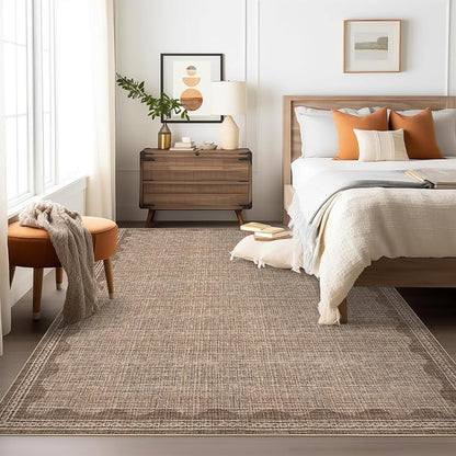 Garvee Living Room Rug 4x6 Washable Rug Modern Bordered Bedroom Rugs Coffee | Ultra Soft Non Slip Lightweight Floor Cover Low Pile Stain-Resistant Foldable Accent Carpet for Living Room Nursery Dorm