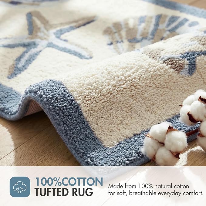 Madison Park Bayside Tufted Bath Rug Cotton Non-Slip, 21 x 34, Blue