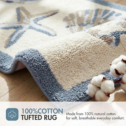 Madison Park Bayside Tufted Bath Rug Cotton Non-Slip, 21 x 34, Blue