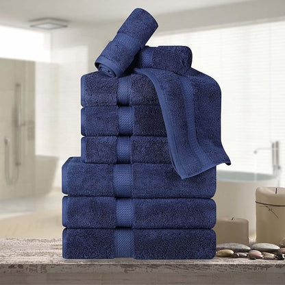 Superior Egyptian Cotton 800 GSM Plush & Absorbent, 9 Piece Set, Navy Blue | Quick Dry, Soft Luxury Towel Set, Bath Essentials, Guest Bath, Spa, 3 Bath, 3 Hand, 3 Face Towel, Madeline Towels