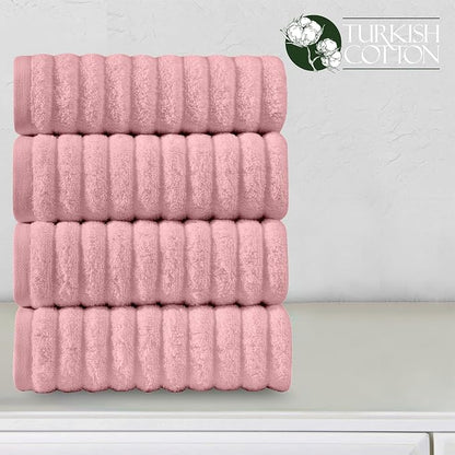 Elegant Comfort Luxury 100% Turkish Cotton Corduroy Ribbed 4 Pack Hand Towel Set 16 x 28 Inch - Absorbent, Super Soft, Quick Dry, Premium Towels for Bathroom, Gym, Spa and Hotel Use, Dusty Rose