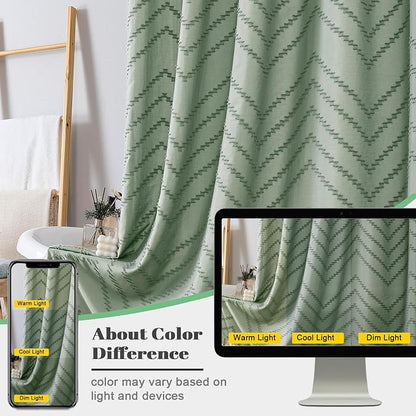 Small Boho Stall Shower Curtain, Sage Green Fabric Cloth Stall Shower Curtain 36 x 72 Half Size with Tassel Tufted Chevron Striped Textured Modern Farmhouse for Bathroom, Machine Washable