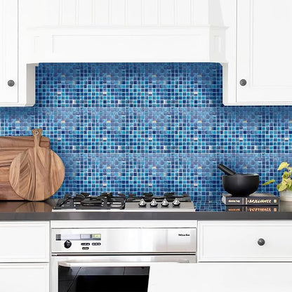 LSDECO 5 Sheets Glass Mosaic Tiles Backsplash, Pool Tiles, 12" x 12" Kitchen Backsplash Tile, Glass Tiles for Bathroom Border Shower Wall (5 Sq.Ft Blue Blend)
