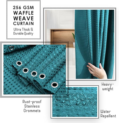 Clara Clark Teal Shower Curtain - Hotel Quality Waffle Fabric Bath Curtain 72x72, Heavy Duty Waterproof Shower Curtains for Bathroom