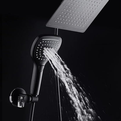 DreamSpa Ultra-Luxury 9-inch Square Rainfall & Handheld Shower Head Combo | Enjoy Extra-wide Flow Coverage and Convenient Push-button Hand Shower Mode Control. Premium Stainless Steel Hose / Black