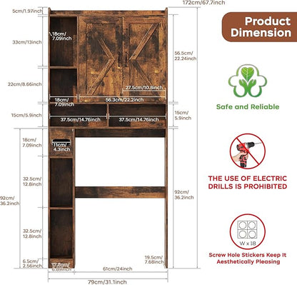 Over The Toilet Storage Cabinet, 31.1”W Bathroom Organizer with Double Doors, Above Toilet Rack, Detachable Toilet Paper Holder for Bathroom & Laundry Room Brown