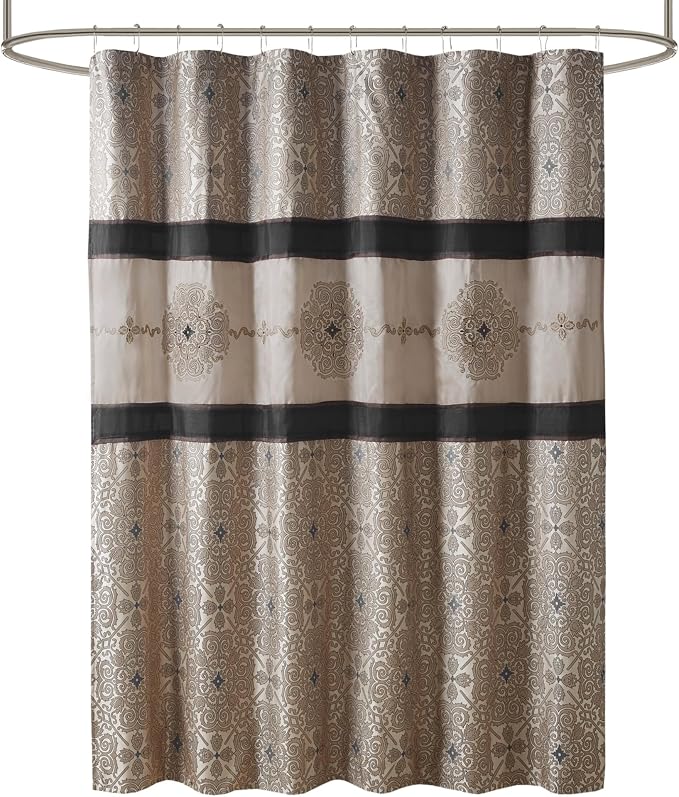 Madison Park Donovan Shower Curtain for Bathroom, Jacquard, 72 x 72, Black | Adds Privacy, Machine Washable, Medallion Design, OEKO-TEX Certified