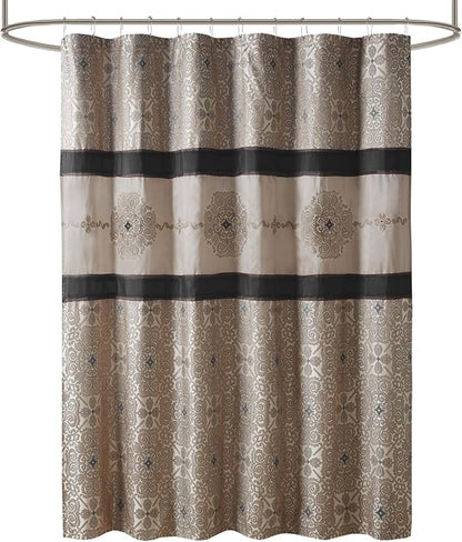 Madison Park Donovan Shower Curtain for Bathroom, Jacquard, 72 x 72, Black | Adds Privacy, Machine Washable, Medallion Design, OEKO-TEX Certified