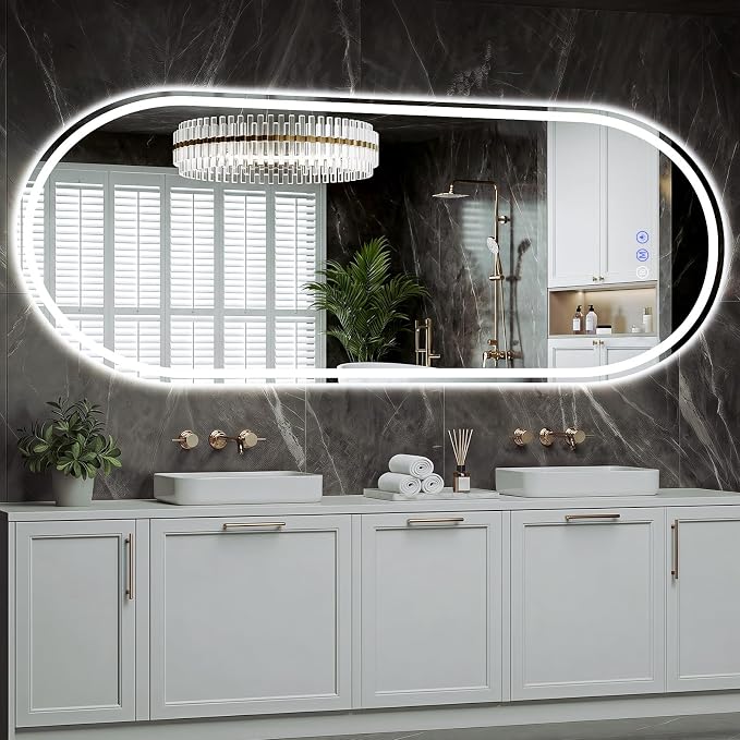 Oval LED Bathroom Mirror, 21"x 64" Led Full Length Mirror | Frameless Large LED Mirror with Front Light & Backlit, Anti-Fog, Dimmable Wall Mounted Lighted Mirror, Smart Bathroom Mirror