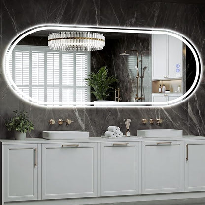 Oval LED Bathroom Mirror, 24"x 50" Led Full Length Mirror | Frameless Large LED Mirror with Front Light & Backlit, Anti-Fog, Dimmable Wall Mounted Lighted Mirror, Smart Bathroom Mirror