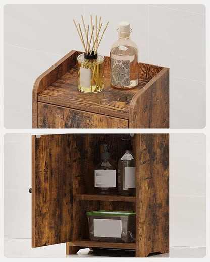 Hzuaneri Bathroom Storage Cabinet, Small Corner Floor Cabinet with 2 Doors | Narrow Toilet Paper Cabinets with Adjustable Shelf, Bathroom Organizer for Small Spaces, 7.9"D x 9.8"W x 29.5"H Rustic Brown