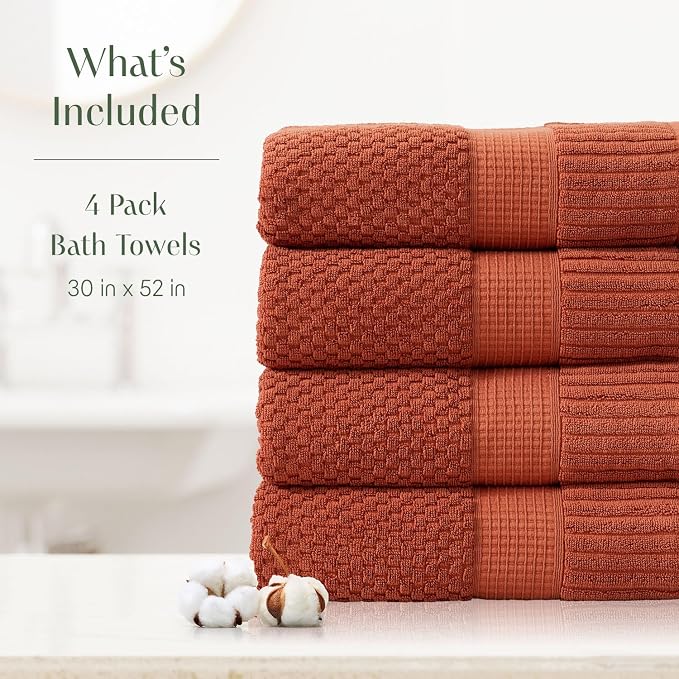 4 Pack 100% Cotton Bath Towels | Clay Towels | Oeko‑TEX Standard 100 | Soft & Absorbent, Quick‑Dry | Trinity Collection - Baked Clay
