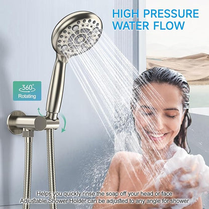 EMBATHER Shower Faucet Sets - Overhead Rain Head Shower System with High Pressure Handheld Complete Combo and Mixer Valve Trim Kit - Brushed Nickel Rainfall Shower Fixture for Luxury Bathroom