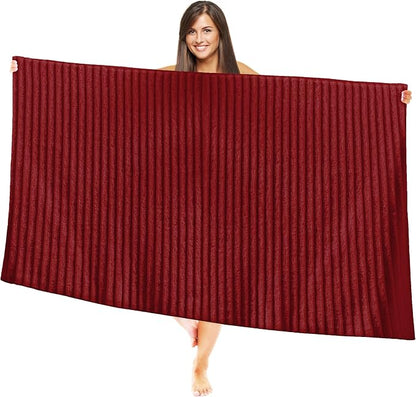 Elegant Comfort 100% Turkish Cotton Corduroy Ribbed Luxury Jumbo Bath Towel Ultra Soft - 35 x 70 Inch - Luxury Spa Premium Hotel Quality Highly Absorbent and Quick Dry Large Bath Towel, Burgundy