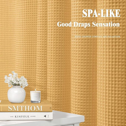 Waffle Weave Shower Curtain - Gold Cotton Fabric Texture Heavyweight Shower Curtains for Bathroom,Washable,72Wx72L