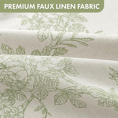 Spring Extra Long Linen Green Floral Shower Curtain W72*L84 Inches | Linen Textured Fabric, 12 Rustproof Metal Hooks, Wrinkle Resistant Cloth, Machine Washable, Bathroom Decor for Cottage Core