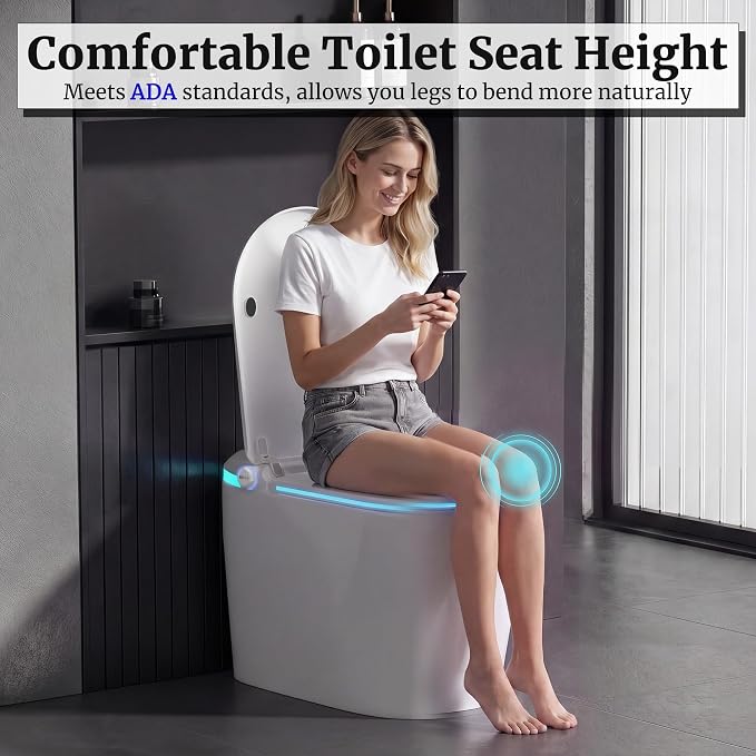 Smart Toilet with Tank Electric Bidet Toilet with ADA Comfort Height | Heated Seat Auto Flush/Lid&Seat Foot Sensor UV-C light Dryer One Piece Toilet with with Siphon Flush 1.28 GPF MAP 1000g