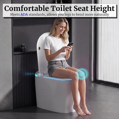Smart Toilet with Tank Electric Bidet Toilet with ADA Comfort Height | Heated Seat Auto Flush/Lid&Seat Foot Sensor UV-C light Dryer One Piece Toilet with with Siphon Flush 1.28 GPF MAP 1000g