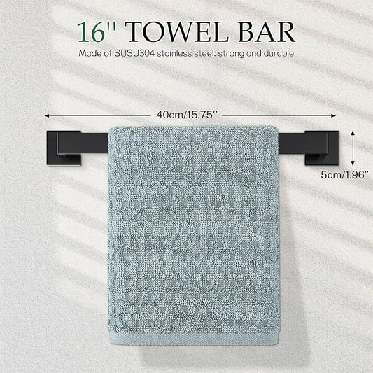 Matte Black Bathroom Hardware Accessories Set 5-Pieces Black Towel Bar Set Stainless Steel Towel Holder Set 16 Inch Towel Bar,Towel Racks Set for Bathroom Wall Mounted