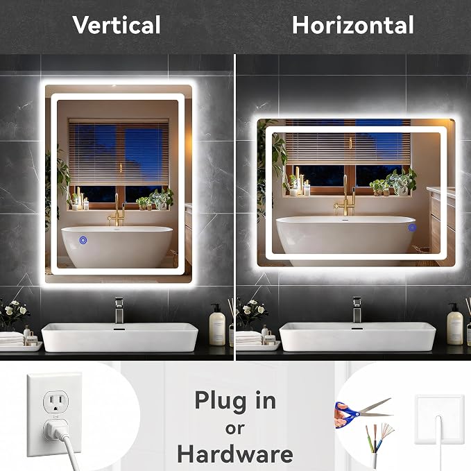 20“ x 28” LED Smart Mirror for Bathroom, Rectangle Mirror with Three Color Light Temperature Brightness Settings,Backlit + Front Lit,Wall-Mounted Vanity Mirror with Memory Function